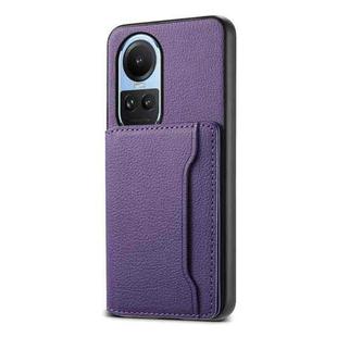 For OPPO Reno10 5G Global Calf Texture Card Bag Design Full Coverage Phone Case(Purple)