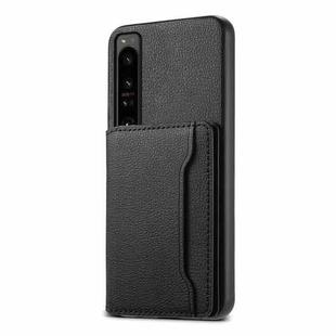 For Sony Xperia 1 IV Calf Texture Card Bag Design Full Coverage Phone Case(Black)