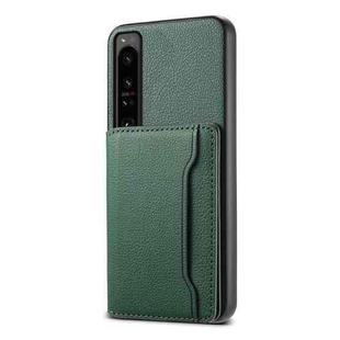 For Sony Xperia 1 IV Calf Texture Card Bag Design Full Coverage Phone Case(Green)