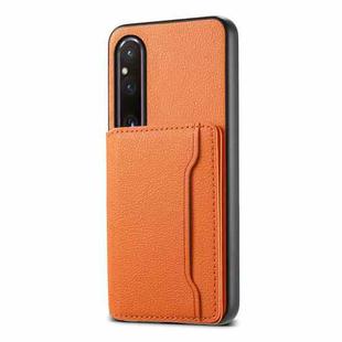For Sony Xperia 1 V Calf Texture Card Bag Design Full Coverage Phone Case(Orange)