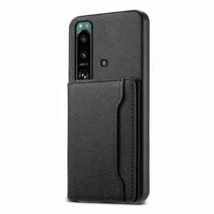 For Sony Xperia 5 III Calf Texture Card Bag Design Full Coverage Phone Case(Black)