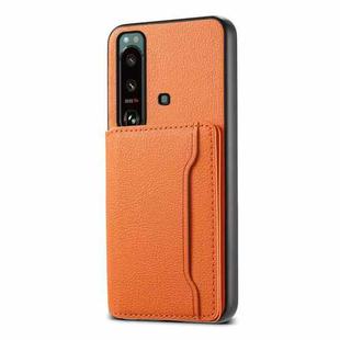 For Sony Xperia 5 III Calf Texture Card Bag Design Full Coverage Phone Case(Orange)