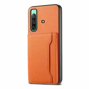 For Sony Xperia 10 IV Calf Texture Card Bag Design Full Coverage Phone Case(Orange)