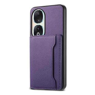 For Honor 90 Calf Texture Card Bag Design Full Coverage Phone Case(Purple)