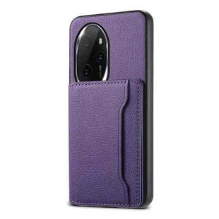 For Honor 100 Pro Calf Texture Card Bag Design Full Coverage Phone Case(Purple)