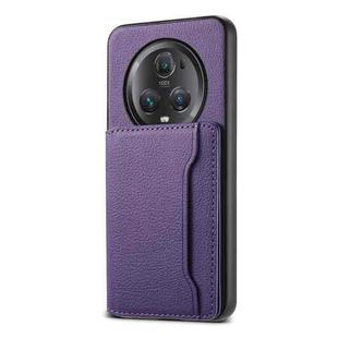 For Honor Magic5 Pro Calf Texture Card Bag Design Full Coverage Phone Case(Purple)