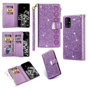 For Samsung Galaxy A91 / S10 Lite / M80s Multi-card Slots Starry Sky Laser Carving Glitter Zipper Horizontal Flip Leather Case with Holder & Wallet & Lanyard(Purple)