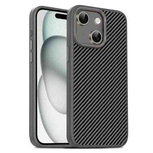 For iPhone 15 Carbon Fiber Textured Oil Spray PC + TPU Phone Case(Grey)