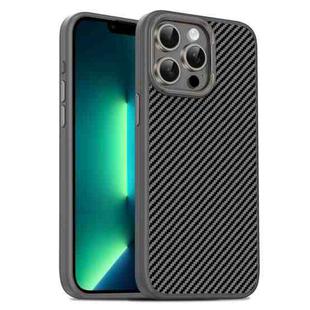 For iPhone 13 Pro Max Carbon Fiber Textured Oil Spray PC + TPU Phone Case(Grey)