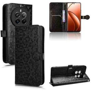 For Realme 12+ Honeycomb Dot Texture Leather Phone Case(Black)