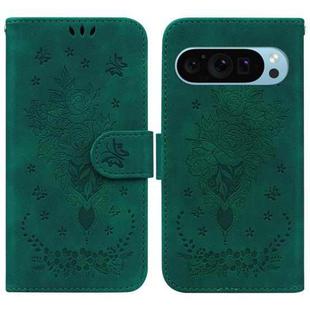 For Google Pixel 9 Butterfly Rose Embossed Leather Phone Case(Green)