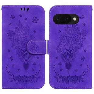 For Google Pixel 9a Butterfly Rose Embossed Leather Phone Case(Purple)