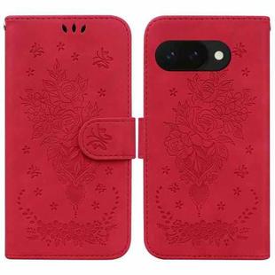 For Google Pixel 9a Butterfly Rose Embossed Leather Phone Case(Red)