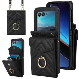 For Motorola Razr 40 Ultra / Razr 2023 V-shaped RFID Card Slot Phone Case with Ring Holder(Black)