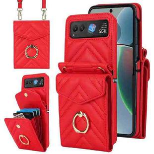 For Motorola Razr 40 V-shaped RFID Card Slot Phone Case with Ring Holder(Red)