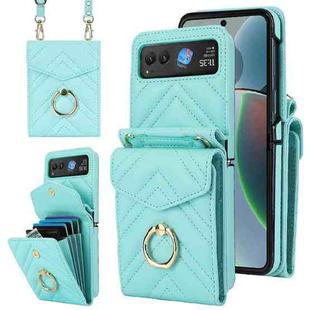For Motorola Razr 40 V-shaped RFID Card Slot Phone Case with Ring Holder(Green)