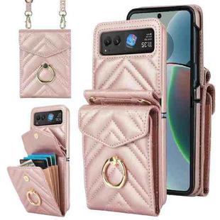 For Motorola Razr 40 V-shaped RFID Card Slot Phone Case with Ring Holder(Rose Gold)