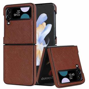 For Samsung Galaxy Z Flip4 5G Cross Pattern Foldable Phone Case(Brown)