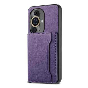 For Huawei nova 11 Calf Texture Card Bag Design Full Coverage Phone Case(Purple)