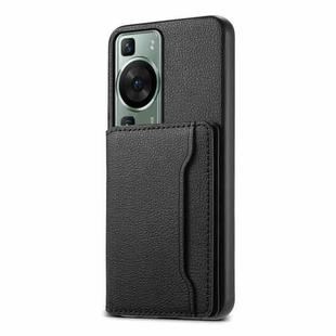 For Huawei P60 Calf Texture Card Bag Design Full Coverage Phone Case(Black)