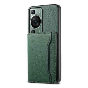 For Huawei P60 Calf Texture Card Bag Design Full Coverage Phone Case(Green)