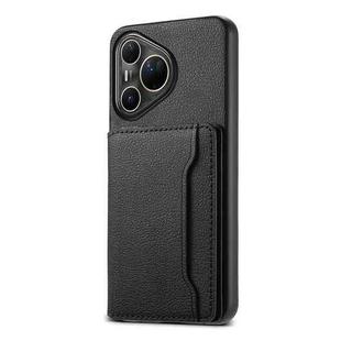 For Huawei Pura 80 Ultra 5G Calf Texture Card Bag Design Full Coverage Phone Case(Black)