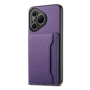 For Huawei Pura 80 Ultra 5G Calf Texture Card Bag Design Full Coverage Phone Case(Purple)