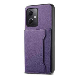 For Xiaomi Redmi Note 12 4G Global Calf Texture Card Bag Design Full Coverage Phone Case(Purple)