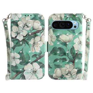 For Google Pixel 9 Pro 3D Colored Horizontal Flip Leather Phone Case(Watercolor Flower)