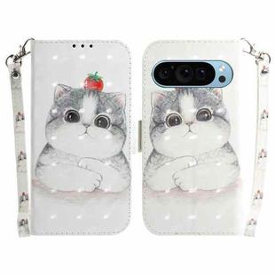 For Google Pixel 9 3D Colored Horizontal Flip Leather Phone Case(Cute Cat)