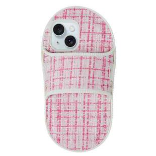 For iPhone 15 Creative Flannel Slipper Design TPU Phone Case(Light Red)