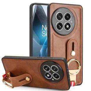 For OnePlus 13 Wristband Leather Back Phone Case(Brown)