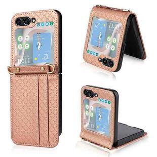 For Samsung Galaxy Z Flip5 Crossbody Diamond Lattice FoldingPhone Case(Rose Gold)