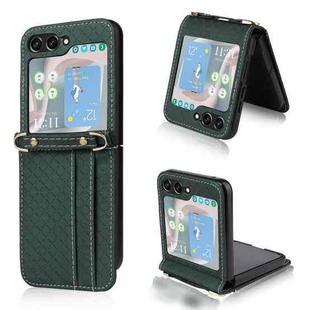 For Samsung Galaxy Z Flip5 Crossbody Diamond Lattice FoldingPhone Case(Dark Green)