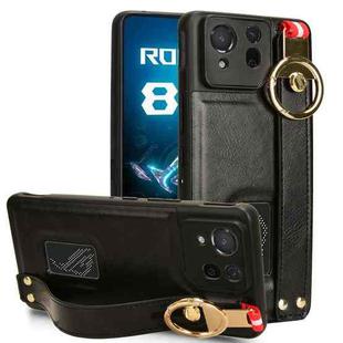 For Asus ROG Phone 8 Wristband Leather Back Phone Case(Black)