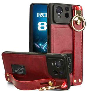 For Asus ROG Phone 8 Wristband Leather Back Phone Case(Red)
