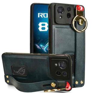 For Asus ROG Phone 8 Pro Wristband Leather Back Phone Case(Blue)