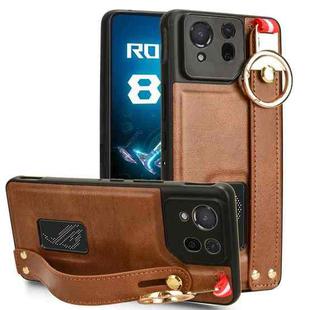 For Asus ROG Phone 8 Pro Wristband Leather Back Phone Case(Brown)