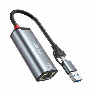 Yesido HB26 2 in 1 USB+USB-C/Type-C to Ethernet Adapter(Grey)