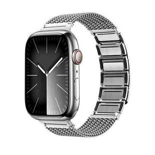 For Apple Watch Series 7 45mm Magnetic Clasp Braided Chain Stainless Steel Watch Band(Silver)
