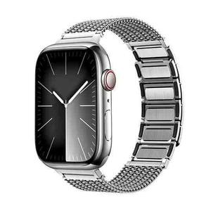 For Apple Watch SE 44mm Magnetic Clasp Braided Chain Stainless Steel Watch Band(Silver)