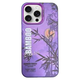 For iPhone 15 Pro Max Creative Oil Painting Colorful Sunset Scenery TPU + PC Shockproof Phone Case(Purple Bamboo)