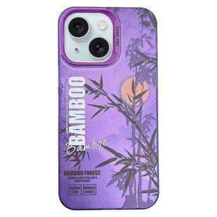 For iPhone 15 Creative Oil Painting Colorful Sunset Scenery TPU + PC Shockproof Phone Case(Purple Bamboo)