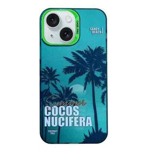 For iPhone 15 Creative Oil Painting Colorful Sunset Scenery TPU + PC Shockproof Phone Case(Green Coconut Tree)