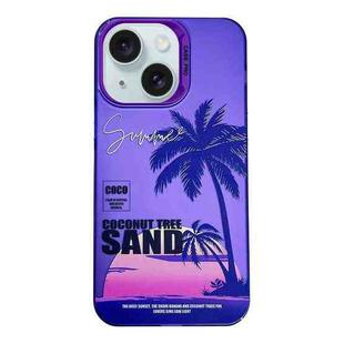 For iPhone 15 Creative Oil Painting Colorful Sunset Scenery TPU + PC Shockproof Phone Case(Purple Coconut Tree)