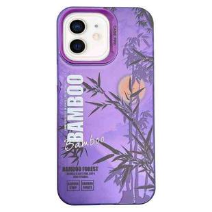 For iPhone 12 Creative Oil Painting Colorful Sunset Scenery TPU + PC Shockproof Phone Case(Purple Bamboo)