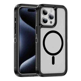 For iPhone 15 Pro Guard Magsafe Magnetic Ring Matte Phone Case(Black+Transparent)