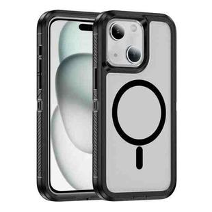 For iPhone 15 Plus / 14 Plus Guard Magsafe Magnetic Ring Matte Phone Case(Black+Transparent)