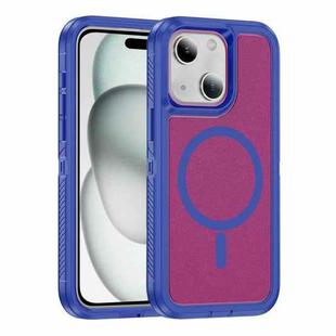 For iPhone 15 Guard Magsafe Magnetic Ring Matte Phone Case(Blue+Rose Red)