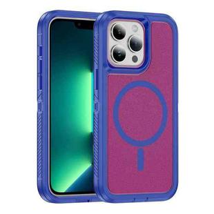 For iPhone 13 Pro Max Guard Magsafe Magnetic Ring Matte Phone Case(Blue+Rose Red)